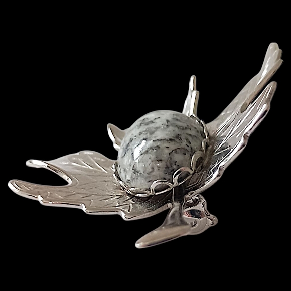 Vintage Maple Leaf Brooch Pin Jasper Cabochon Silver Tone Autumn Harvest‎ Fall - Picture 5 of 15